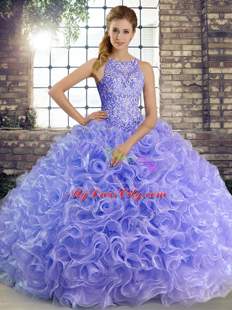 Fabric With Rolling Flowers Sleeveless Floor Length Quinceanera Dresses and Beading