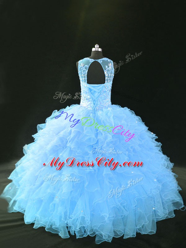 Captivating Ball Gowns Sweet 16 Dress Blue and Light Blue Scoop Organza Sleeveless Lace Up