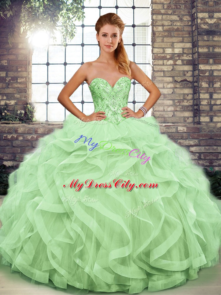 Luxury Sleeveless Beading and Ruffles Lace Up Ball Gown Prom Dress