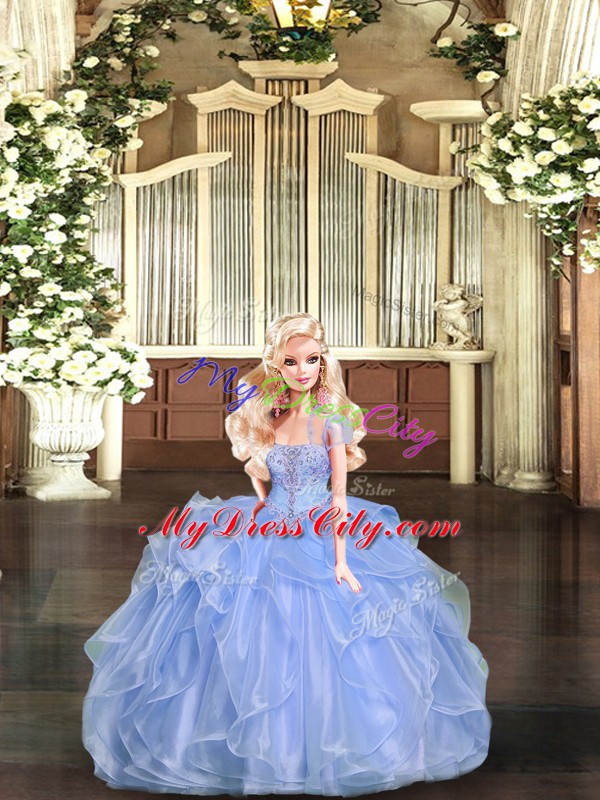 Lavender Lace Up Strapless Beading and Ruffles Quinceanera Gowns Organza Sleeveless