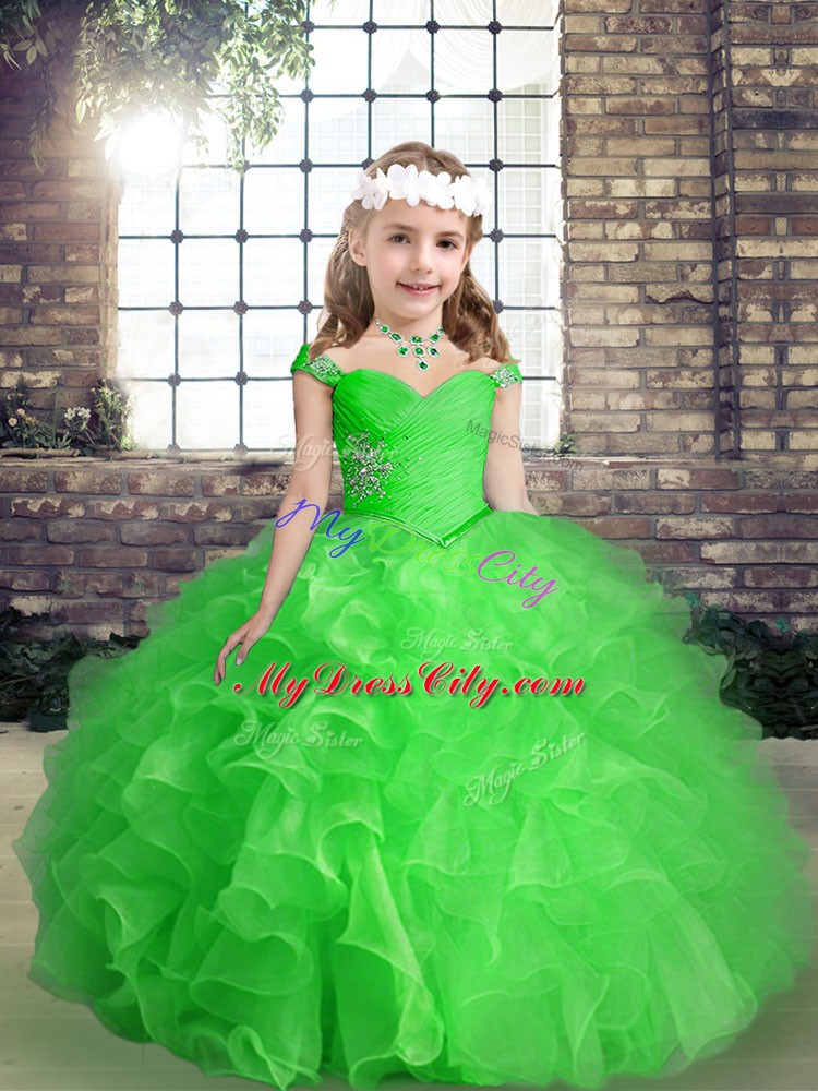 Organza Straps Sleeveless Lace Up Beading and Ruffles High School Pageant Dress in