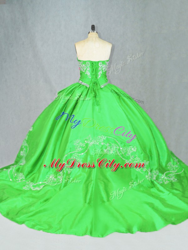 Luxurious Sleeveless Tulle Brush Train Lace Up Ball Gown Prom Dress for Sweet 16 and Quinceanera