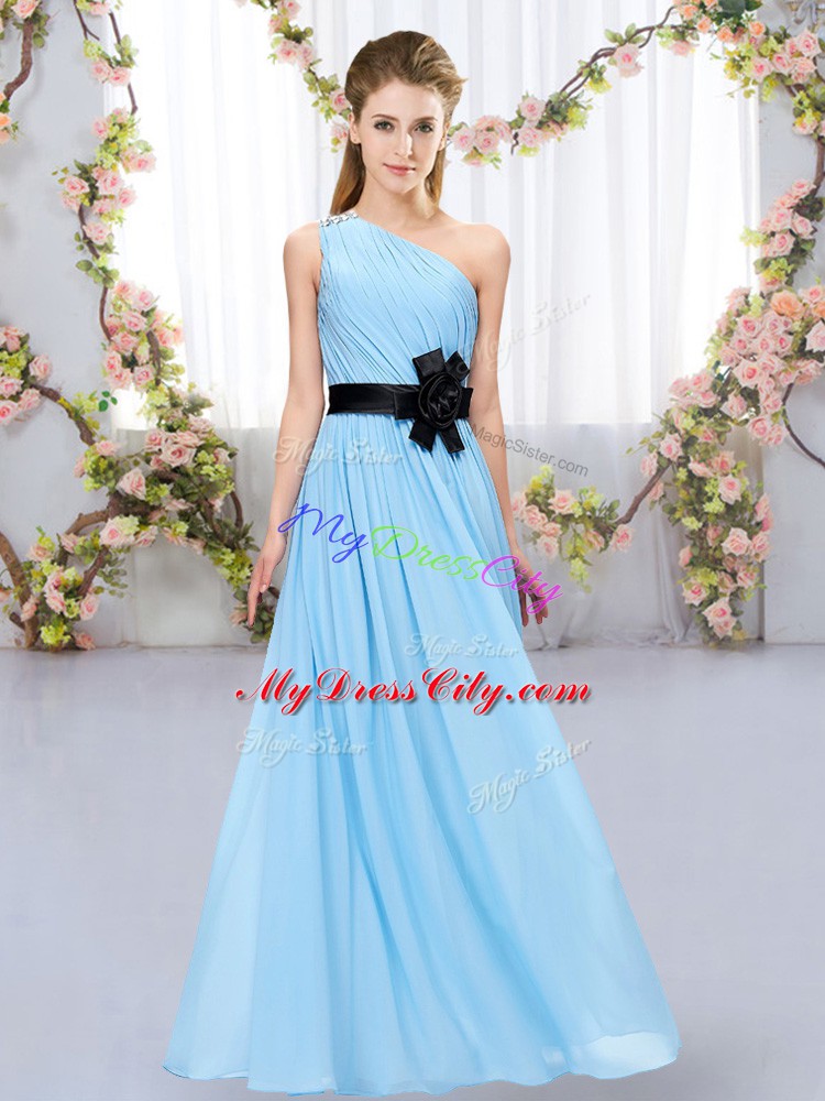 Aqua Blue One Shoulder Neckline Belt Wedding Guest Dresses Sleeveless Zipper