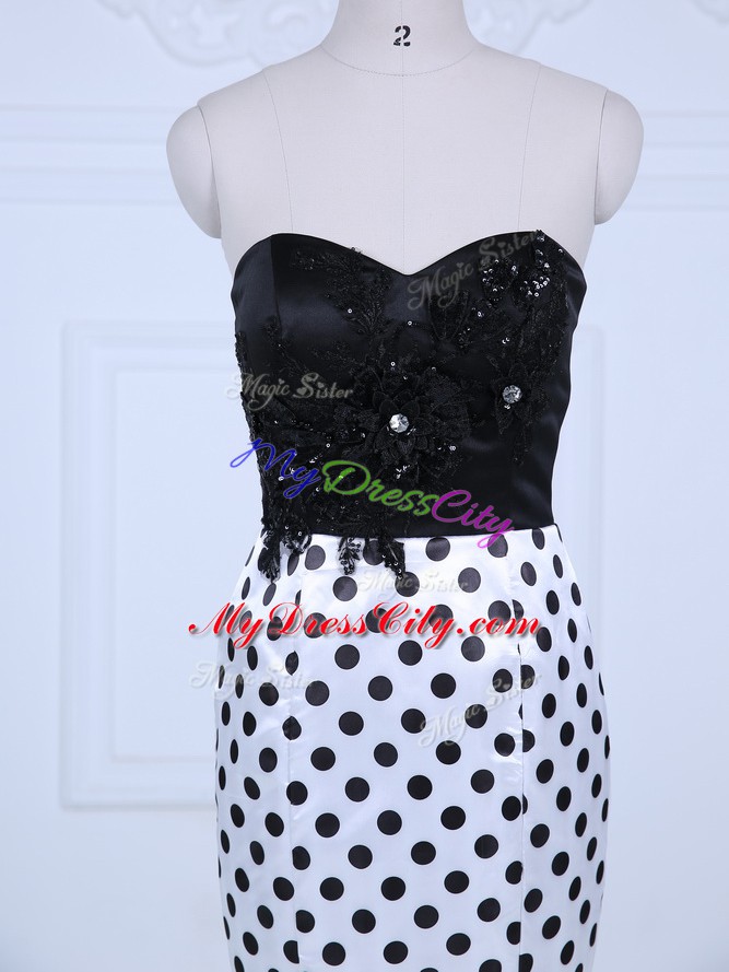 Exquisite White And Black Sleeveless Brush Train Lace Prom Party Dress