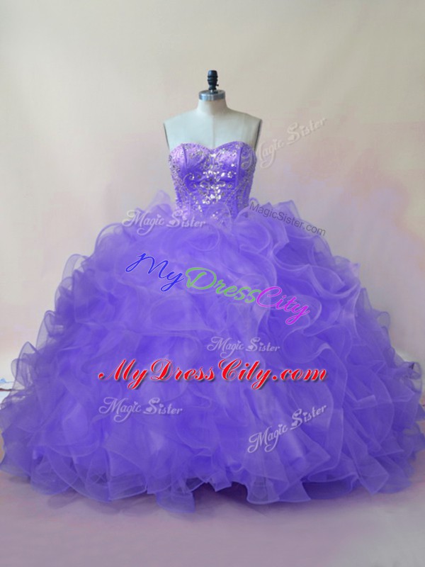 Floor Length Ball Gowns Sleeveless Lavender Quinceanera Dress Lace Up