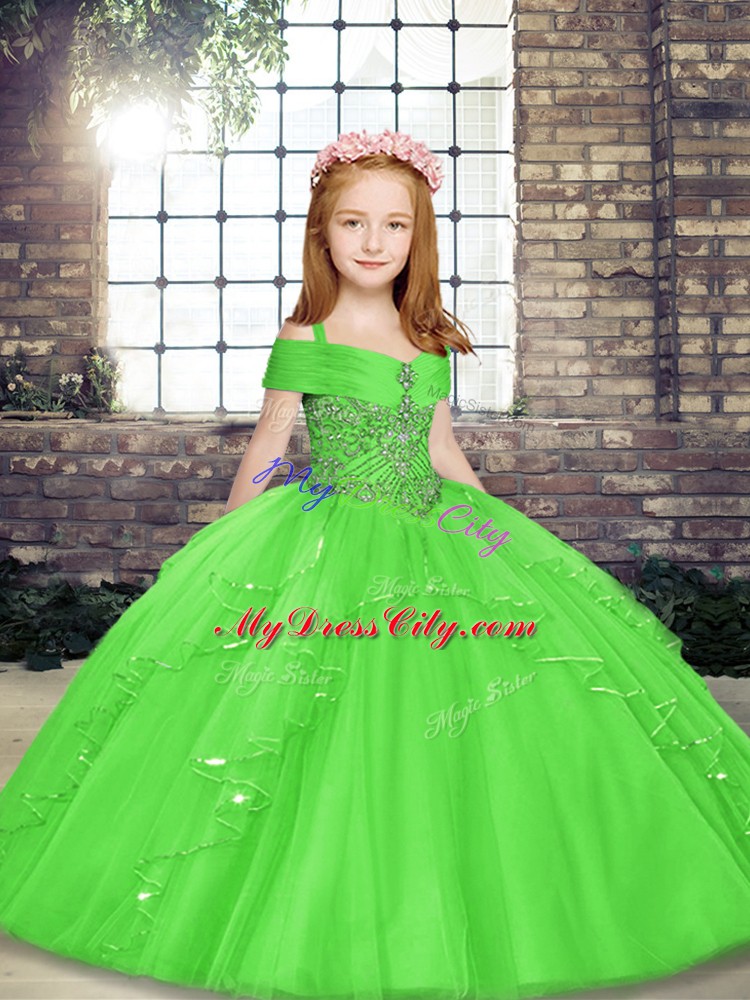 Ball Gowns Child Pageant Dress Straps Tulle Sleeveless Floor Length Lace Up