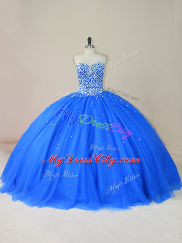 Flare Tulle Sleeveless Floor Length Sweet 16 Quinceanera Dress and Beading