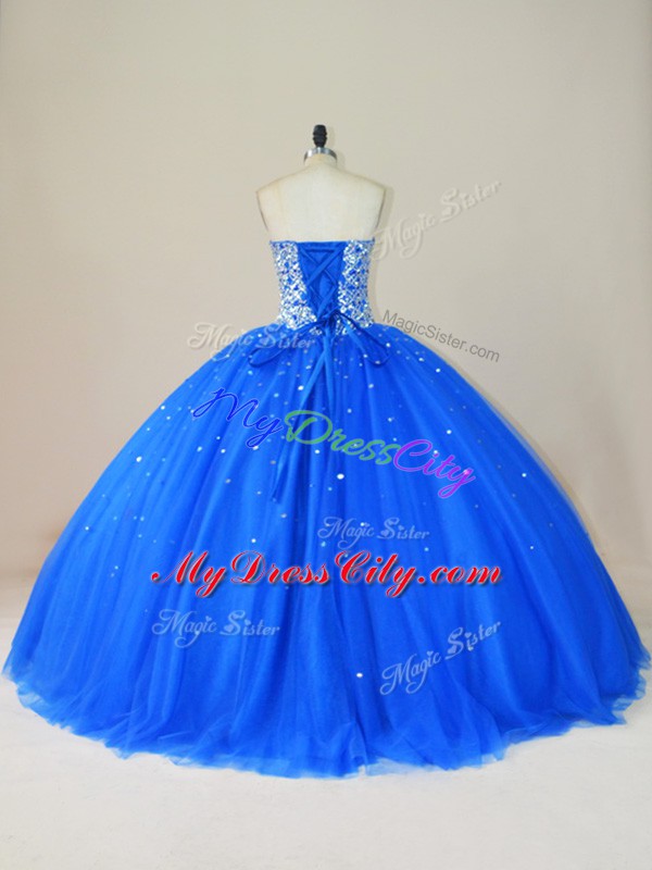 Flare Tulle Sleeveless Floor Length Sweet 16 Quinceanera Dress and Beading