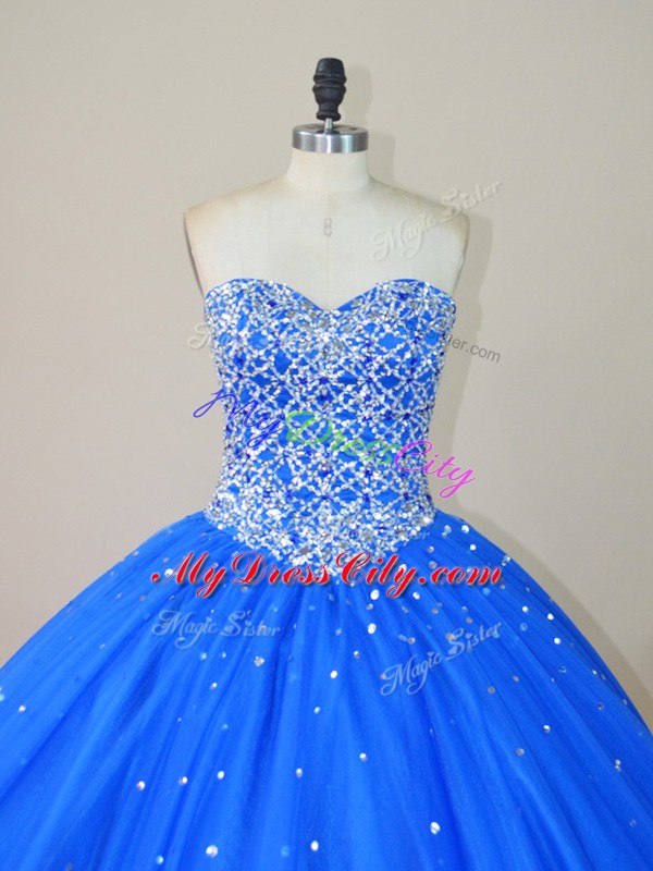 Flare Tulle Sleeveless Floor Length Sweet 16 Quinceanera Dress and Beading