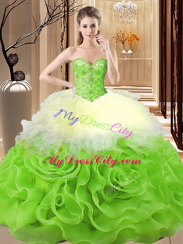 Multi-color Sweetheart Neckline Beading and Ruffles Sweet 16 Quinceanera Dress Sleeveless Lace Up