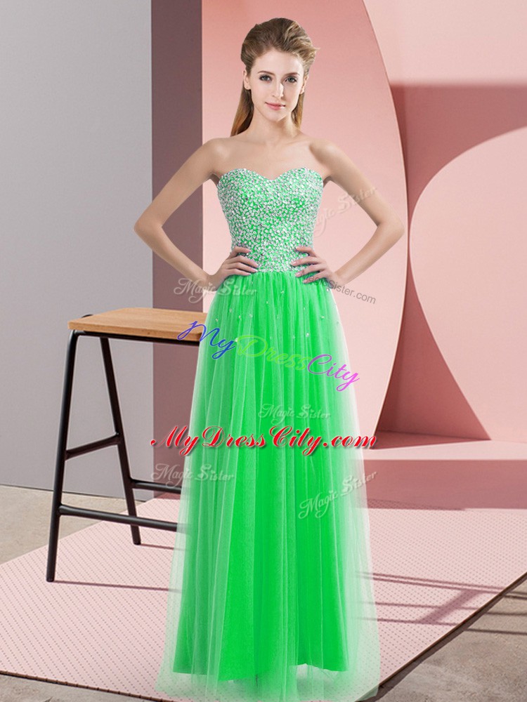 Floor Length Lace Up Evening Dress Green for Prom and Party with Beading