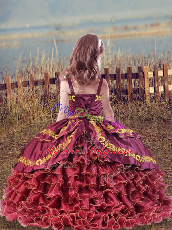 Eggplant Purple Sleeveless Beading and Embroidery and Ruffled Layers Floor Length Winning Pageant Gowns