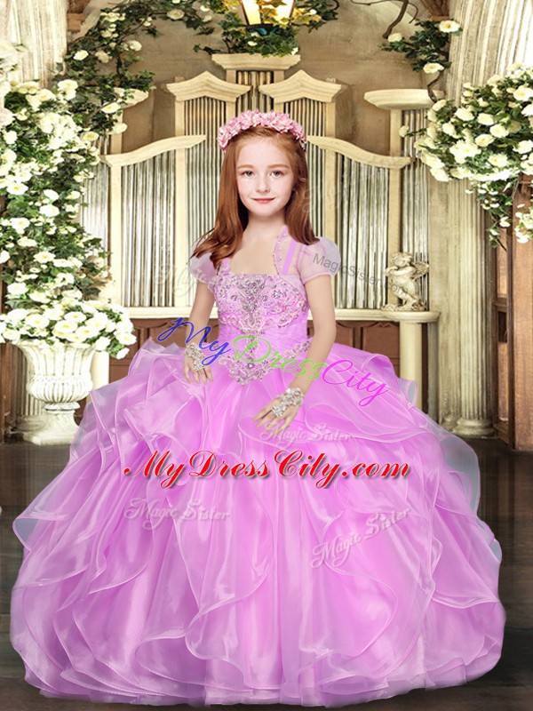 Organza Sleeveless Floor Length Little Girls Pageant Gowns and Beading and Ruffles