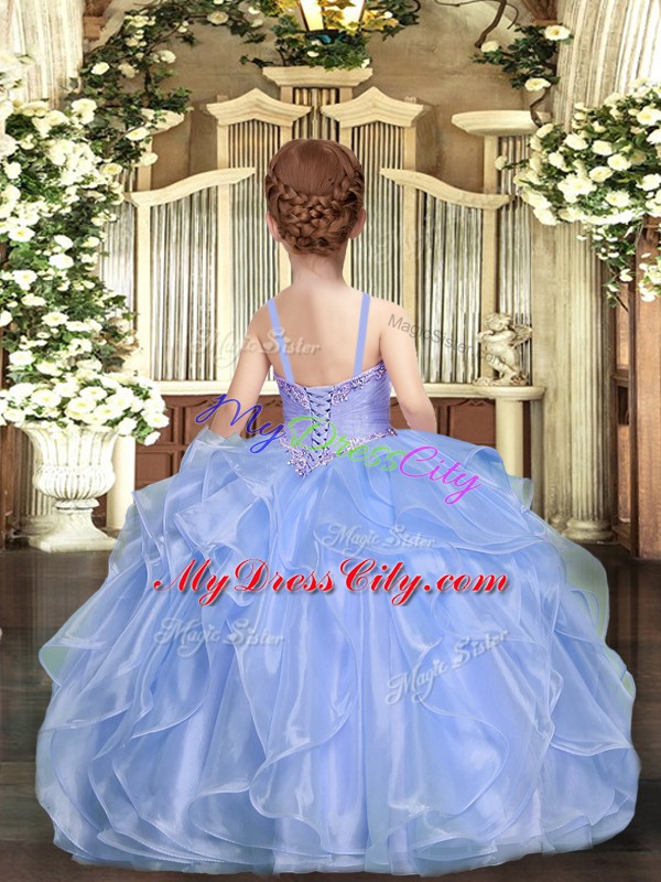 Organza Sleeveless Floor Length Little Girls Pageant Gowns and Beading and Ruffles