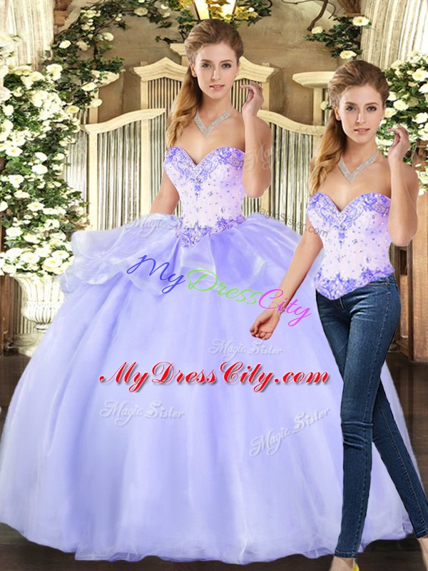 Lavender Sleeveless Beading Floor Length Vestidos de Quinceanera