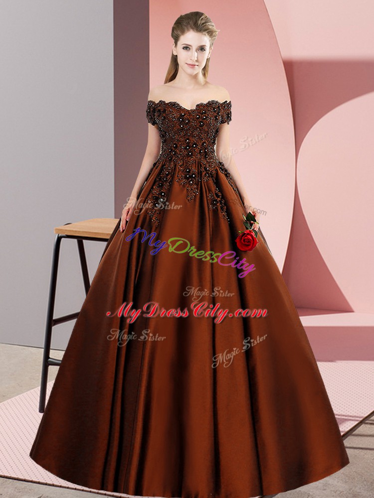 Floor Length Zipper Quinceanera Gowns Brown and In with Lace and Appliques