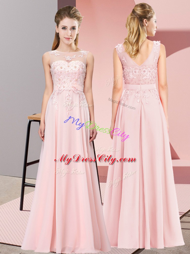 Ideal Sleeveless Zipper Floor Length Beading and Appliques Quinceanera Court Dresses