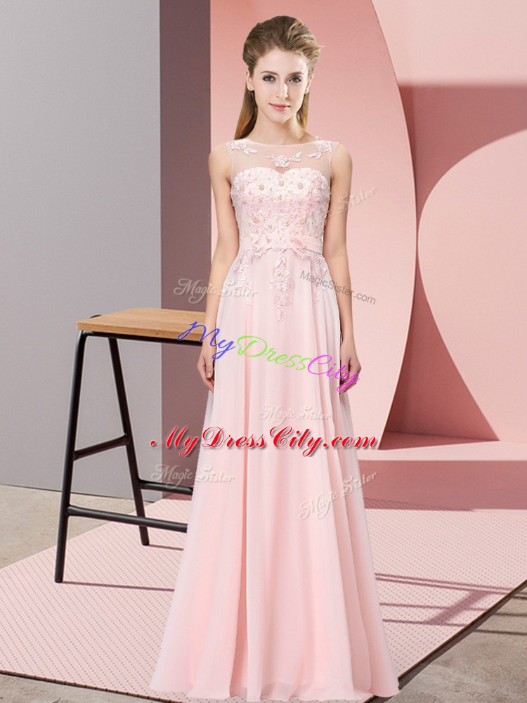 Ideal Sleeveless Zipper Floor Length Beading and Appliques Quinceanera Court Dresses