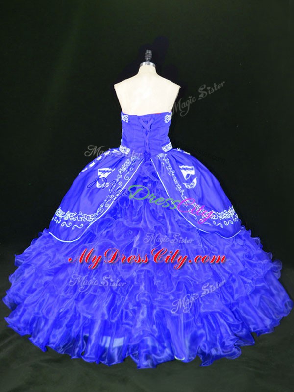 Luxury Sleeveless Lace Up Floor Length Embroidery and Ruffles Quinceanera Gown