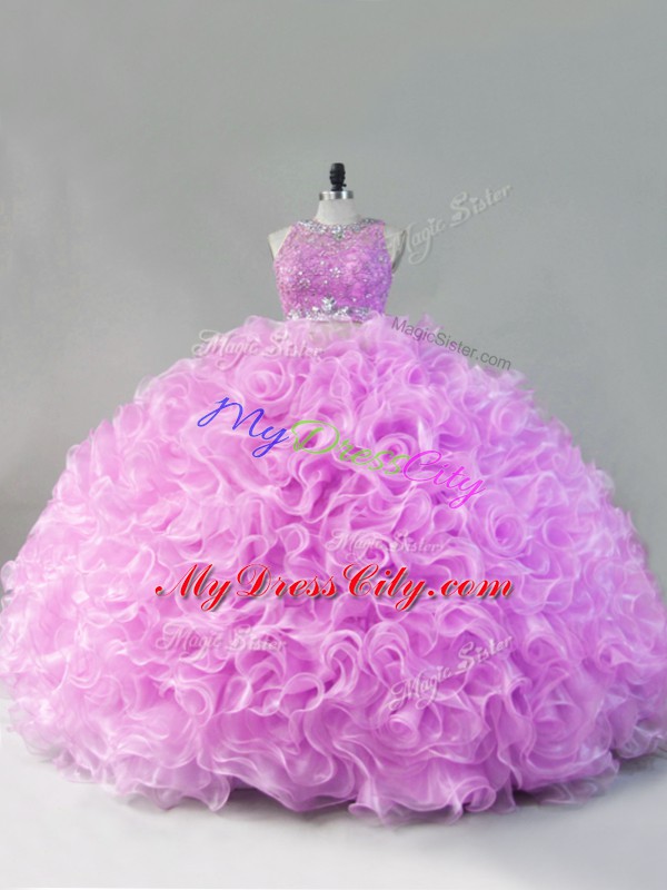 Lilac 15 Quinceanera Dress Sweet 16 and Quinceanera with Beading and Ruffles Scoop Sleeveless Zipper