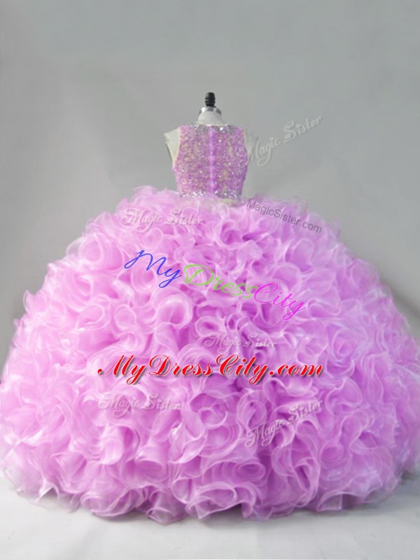 Lilac 15 Quinceanera Dress Sweet 16 and Quinceanera with Beading and Ruffles Scoop Sleeveless Zipper