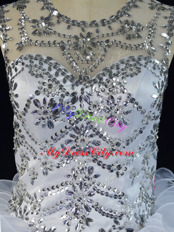 Exceptional White Lace Up 15 Quinceanera Dress Beading and Ruffles Sleeveless Floor Length