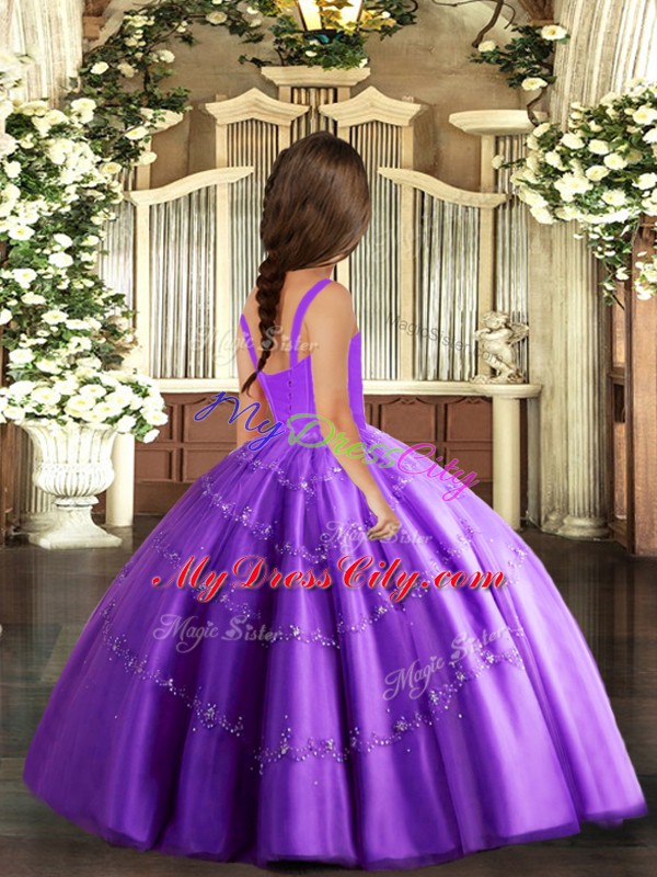 High Class Purple Neckline Beading Pageant Dress Toddler Sleeveless Lace Up