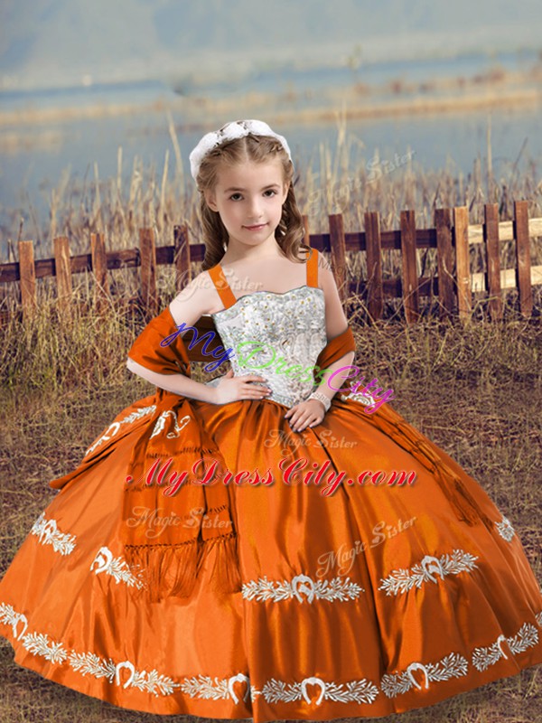 Sweet Orange Red Sleeveless Beading and Embroidery Floor Length Winning Pageant Gowns