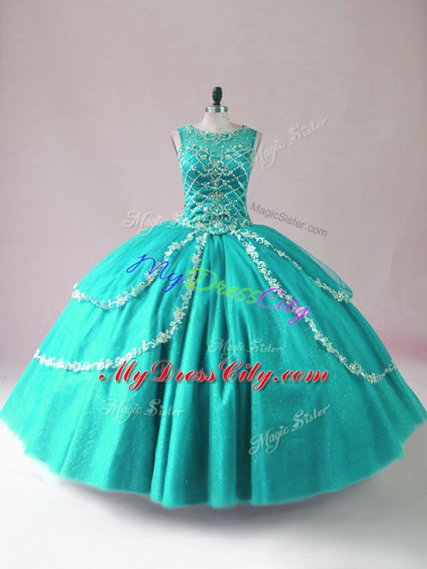 Luxurious Tulle Sleeveless Floor Length Sweet 16 Quinceanera Dress and Beading