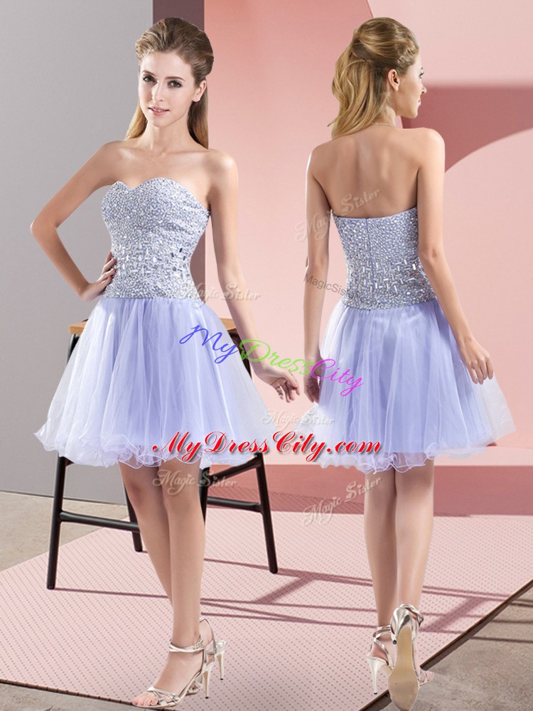 Tulle Sweetheart Sleeveless Zipper Beading Prom Party Dress in Lavender