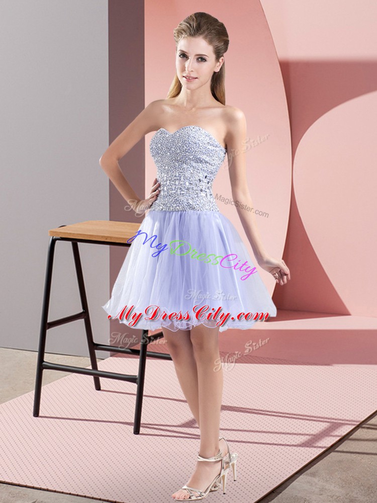 Tulle Sweetheart Sleeveless Zipper Beading Prom Party Dress in Lavender