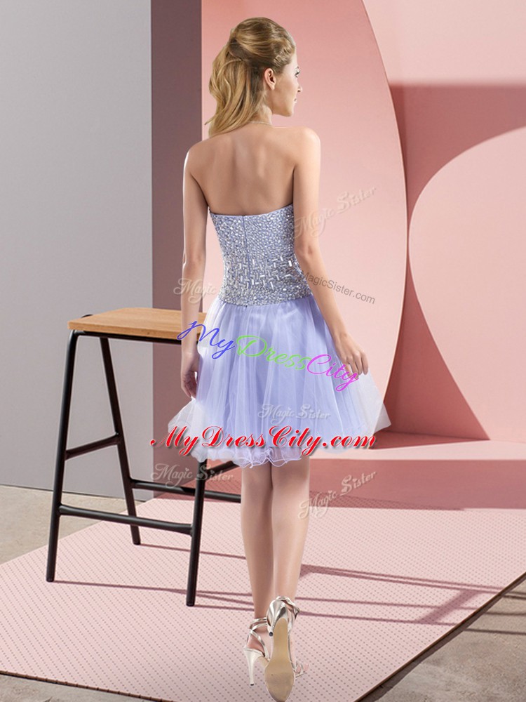 Tulle Sweetheart Sleeveless Zipper Beading Prom Party Dress in Lavender