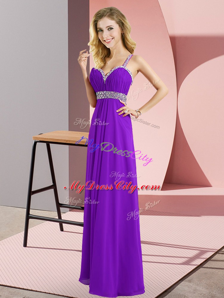 Floor Length Empire Sleeveless Purple Evening Dress Criss Cross