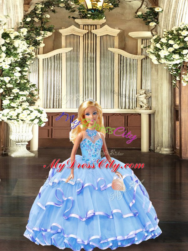 Ball Gowns Sleeveless Blue Ball Gown Prom Dress Lace Up