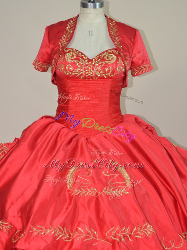 Nice Sleeveless Brush Train Embroidery and Ruffles Lace Up Sweet 16 Dresses