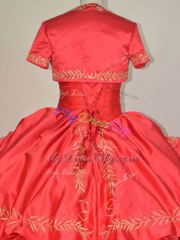 Nice Sleeveless Brush Train Embroidery and Ruffles Lace Up Sweet 16 Dresses