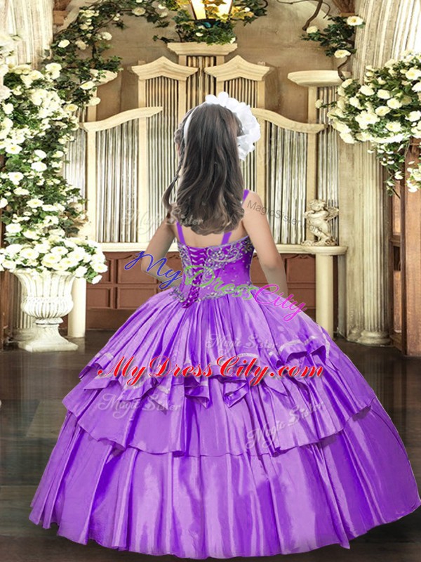 Hot Pink Lace Up Kids Formal Wear Beading Sleeveless Floor Length