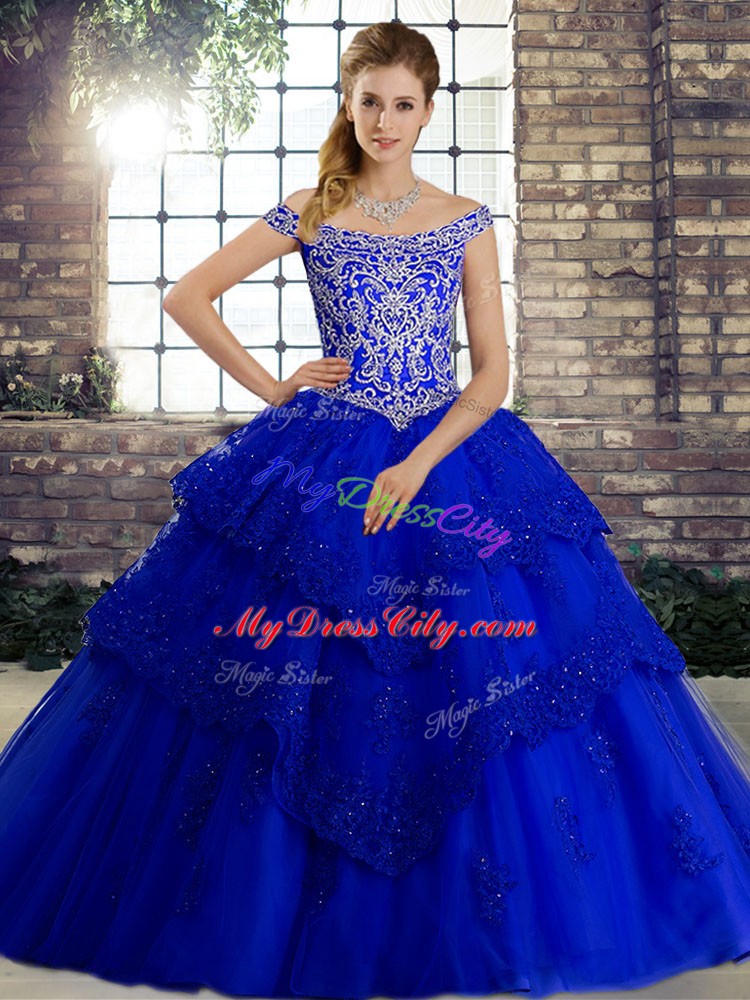 Beauteous Sleeveless Brush Train Beading and Lace Lace Up Sweet 16 Dresses