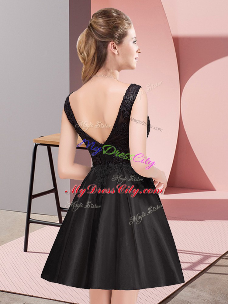 Extravagant Satin Sleeveless Mini Length Bridesmaid Dress and Lace