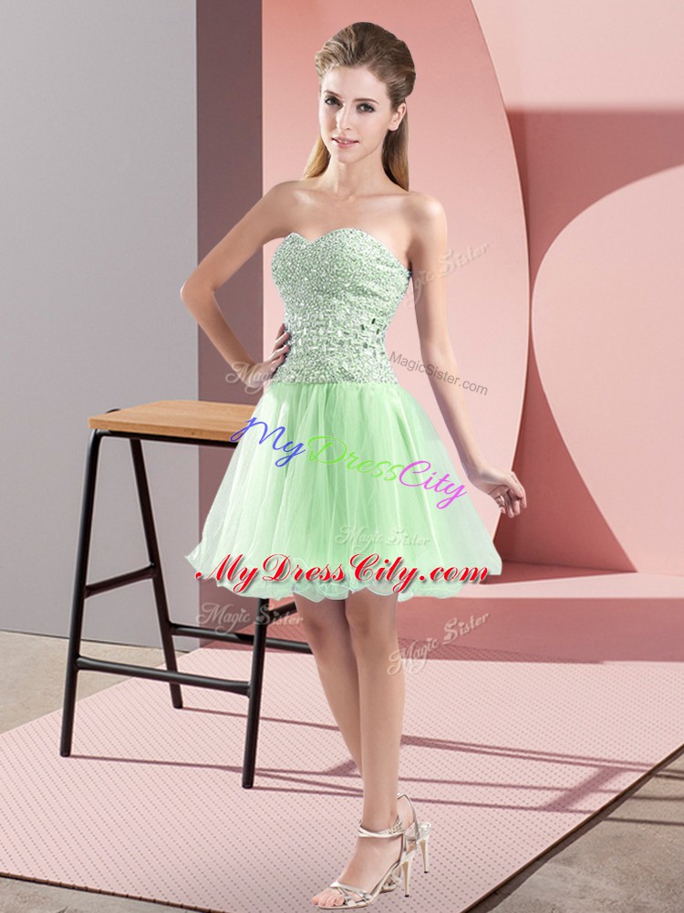 Spectacular Apple Green Zipper Sweetheart Beading Prom Gown Tulle Sleeveless