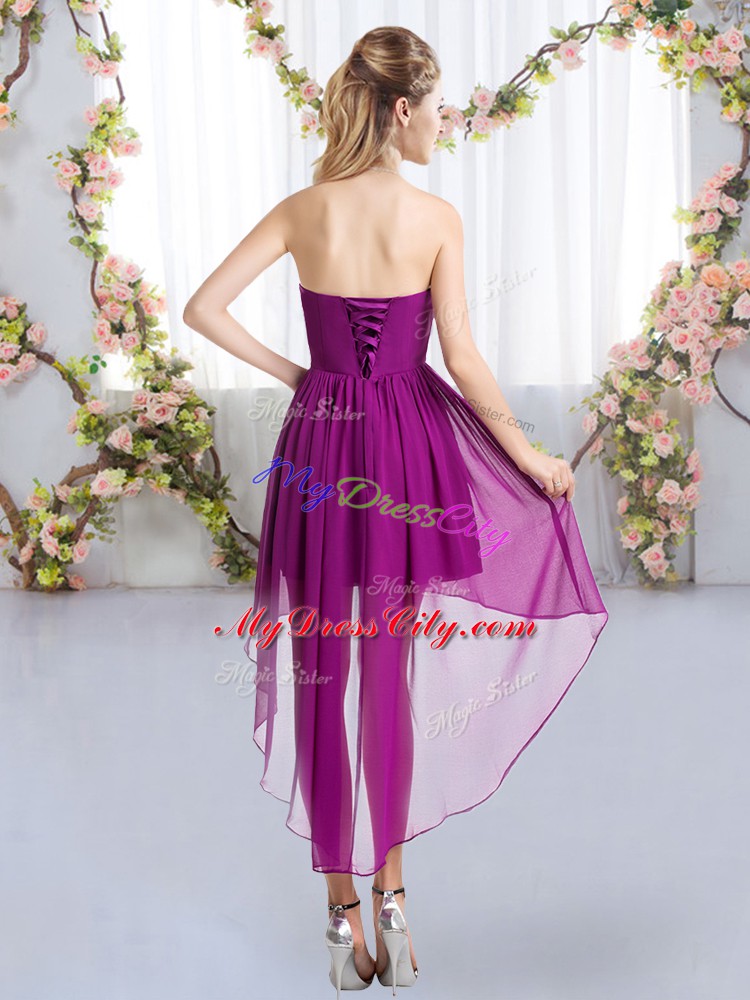 Sexy High Low Purple Bridesmaid Dresses Chiffon Sleeveless Beading