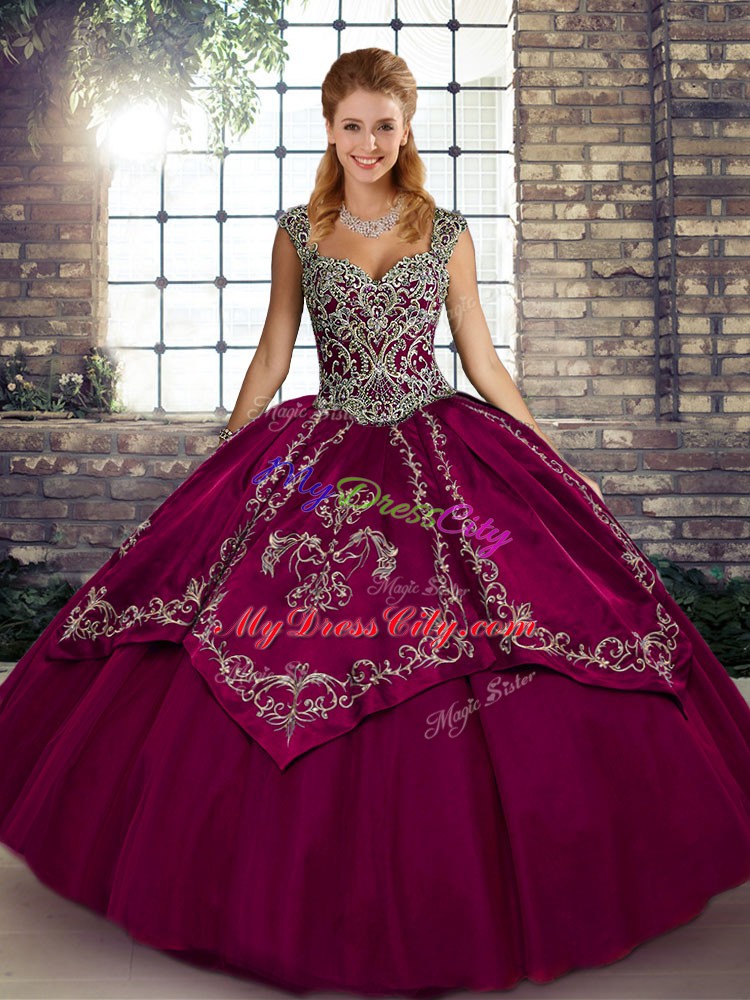 Cheap Beading and Embroidery Sweet 16 Quinceanera Dress Fuchsia Lace Up Sleeveless Floor Length