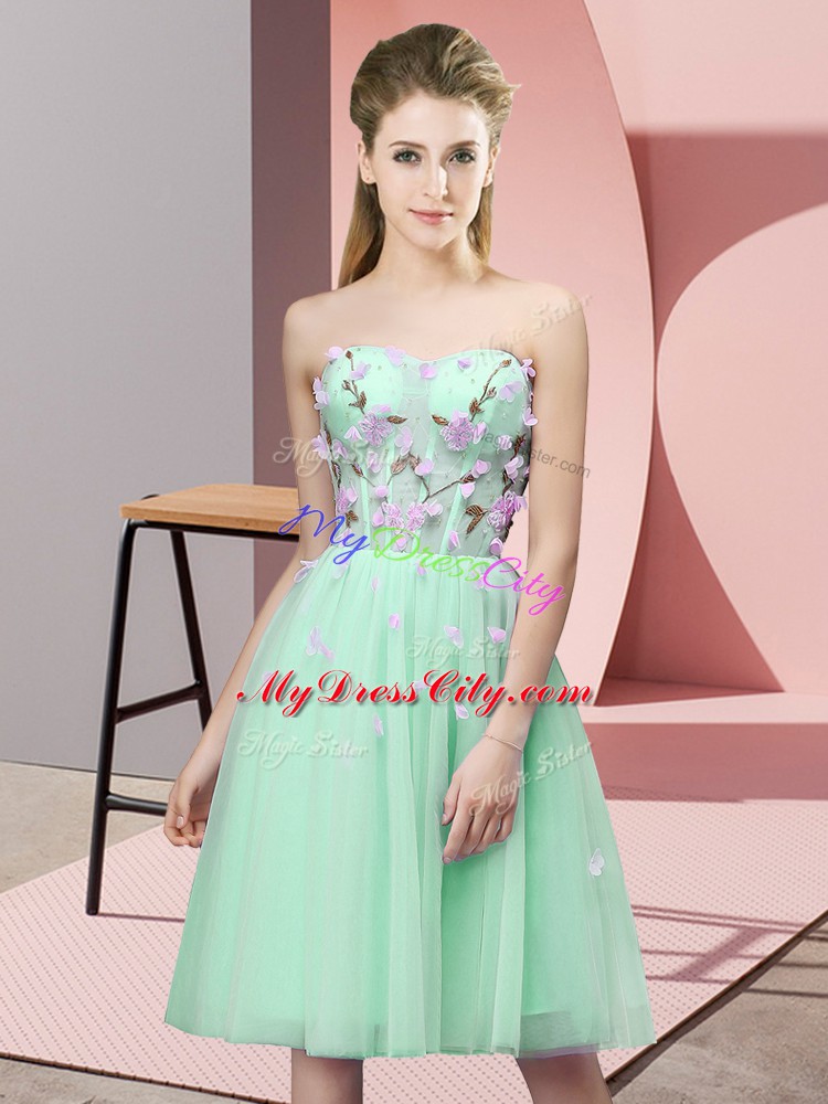 Knee Length Apple Green Wedding Guest Dresses Sweetheart Sleeveless Lace Up