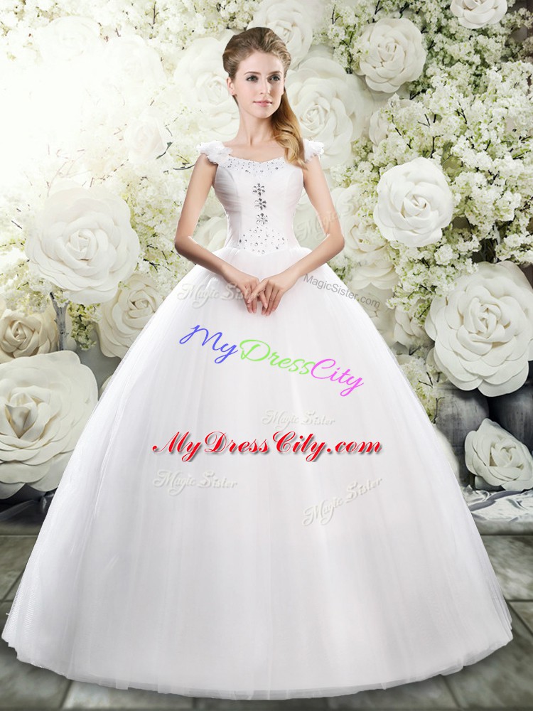 Custom Fit White Lace Up Wedding Gowns Beading and Hand Made Flower Sleeveless Floor Length