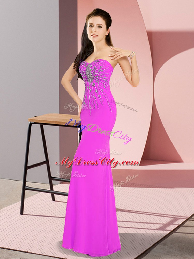 Fuchsia Sweetheart Zipper Beading Formal Evening Gowns Sleeveless