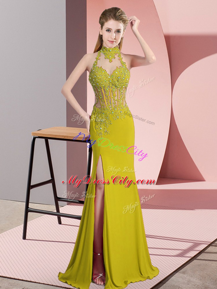 Noble Green Sleeveless Lace and Appliques Floor Length Dress for Prom