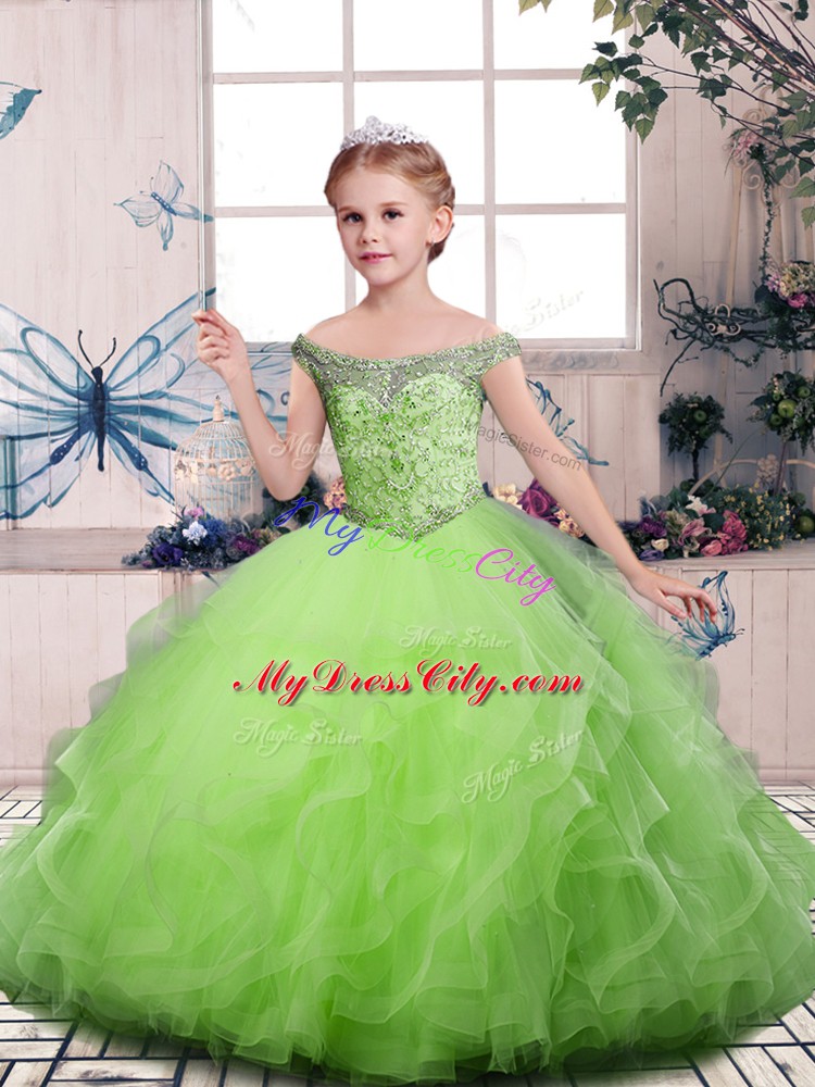 Popular Sleeveless Tulle Lace Up Little Girls Pageant Dress Wholesale for Party and Sweet 16 and Wedding Party