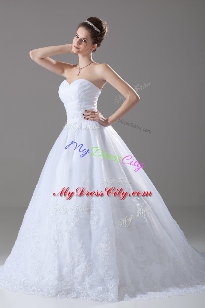 Fancy Ball Gowns Sleeveless White Bridal Gown Brush Train Lace Up