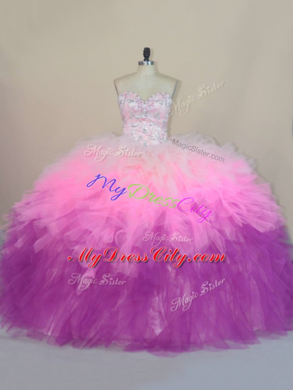 Comfortable Ball Gowns Sleeveless Multi-color Sweet 16 Dress Brush Train Lace Up