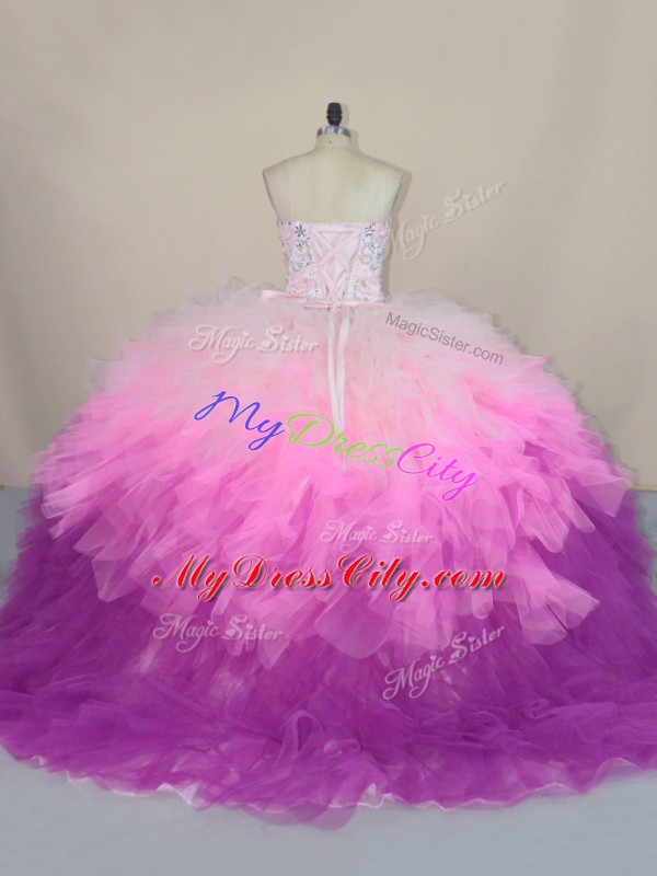 Comfortable Ball Gowns Sleeveless Multi-color Sweet 16 Dress Brush Train Lace Up